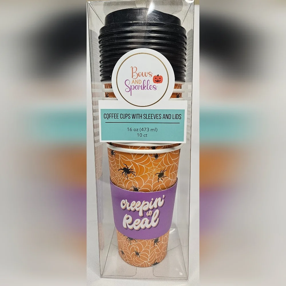 Spiderweb Halloween Cups with Lids And Sleeves 10ct
